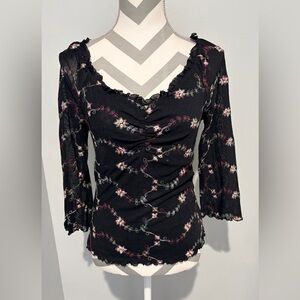 Newport News Black Floral Blouse